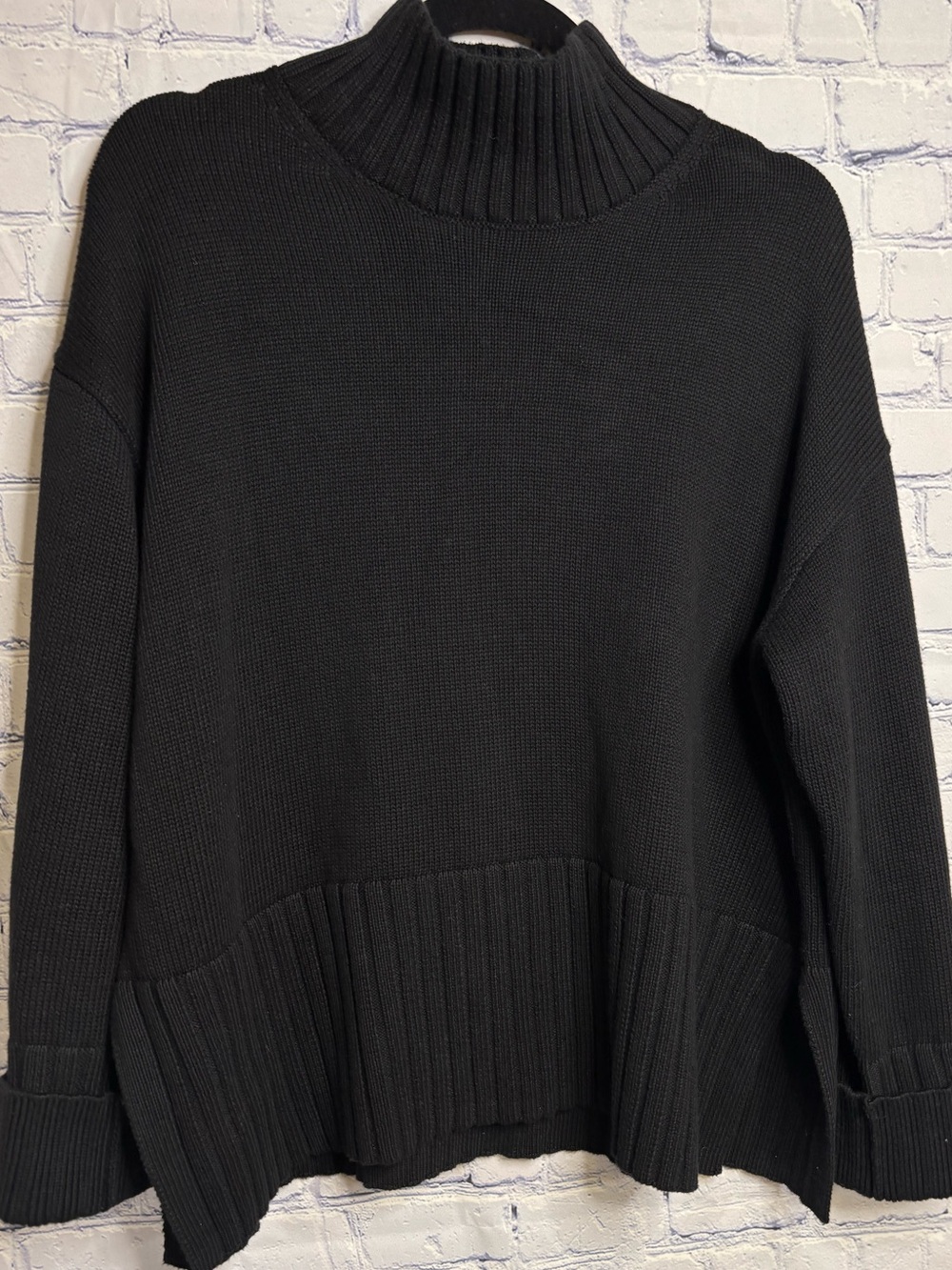 GAP Black 24/7 Cabincore Preppy Casual Cozy Split-Hem Mockneck Sweater S